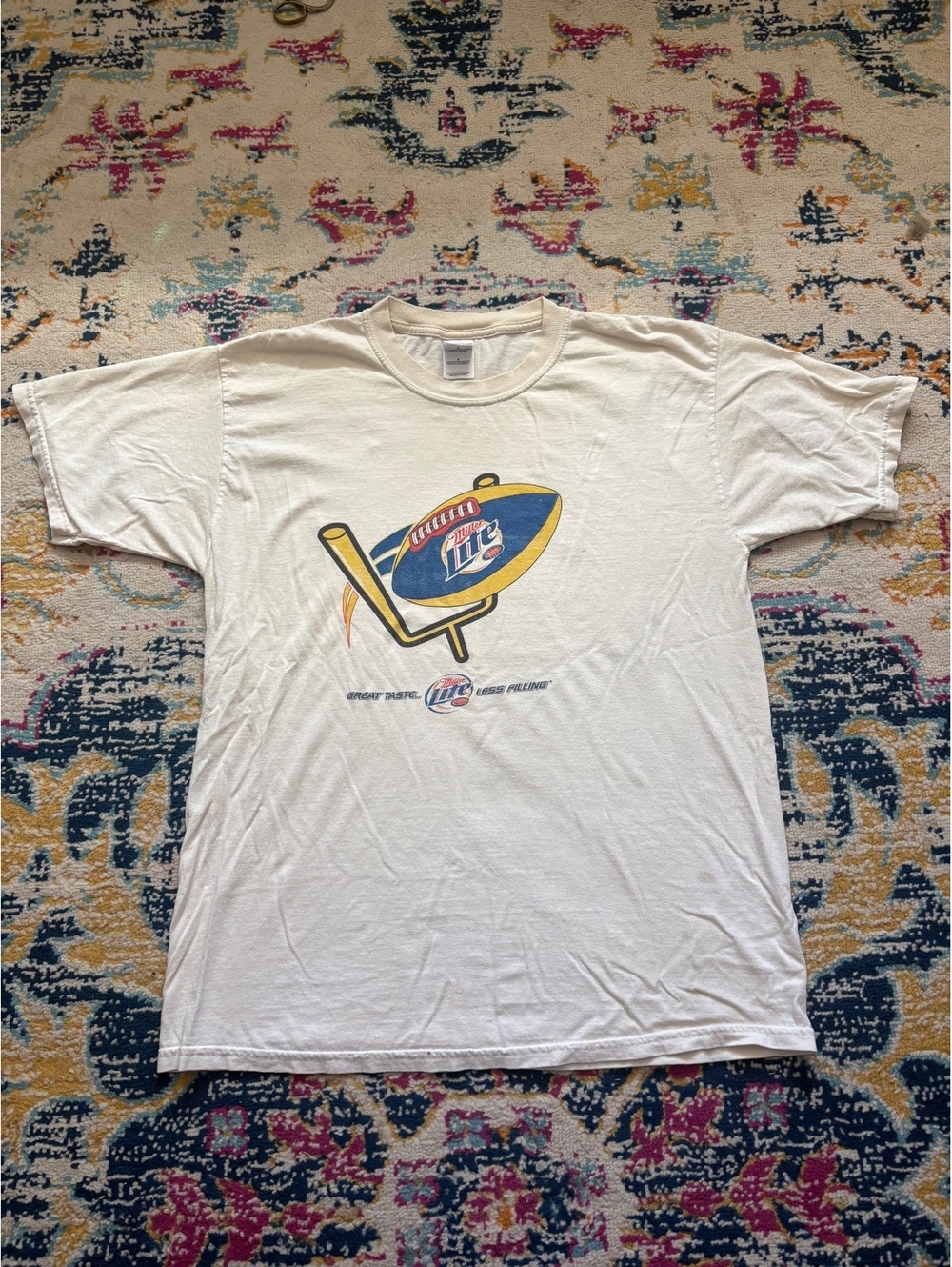 Vtg Miller Lite Beer Football T-Shirt Mens L White Promo Great Taste Y2K